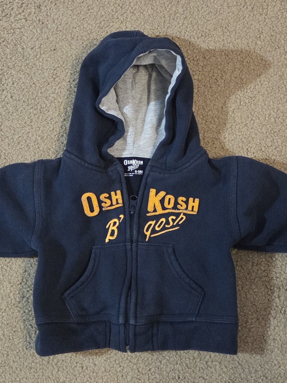 OshKosh B'gosh Navy Hooded Zip Sweatshirt with Yellow Logo